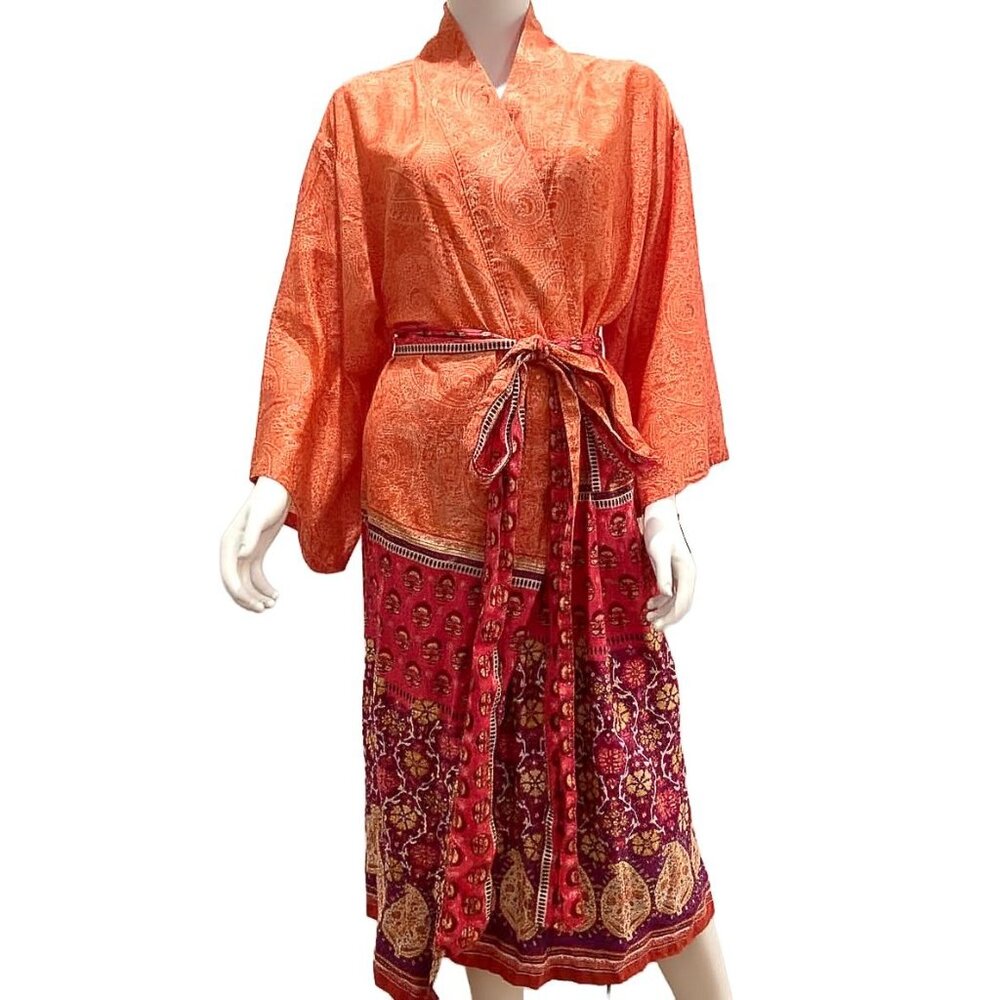 NWOT RARE Bassetti Luxury Italian Kimono robe, 100% cotton sateen, paisley flora